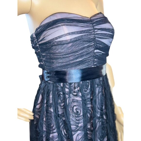 AUW Strapless Formal Dress with Black Tulle Rosette Overlay Size‎ 5 - Picture 7 of 8